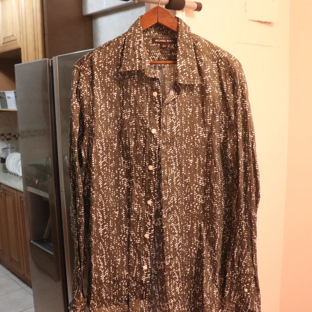 Michael Kors Olive White Drip Shirt